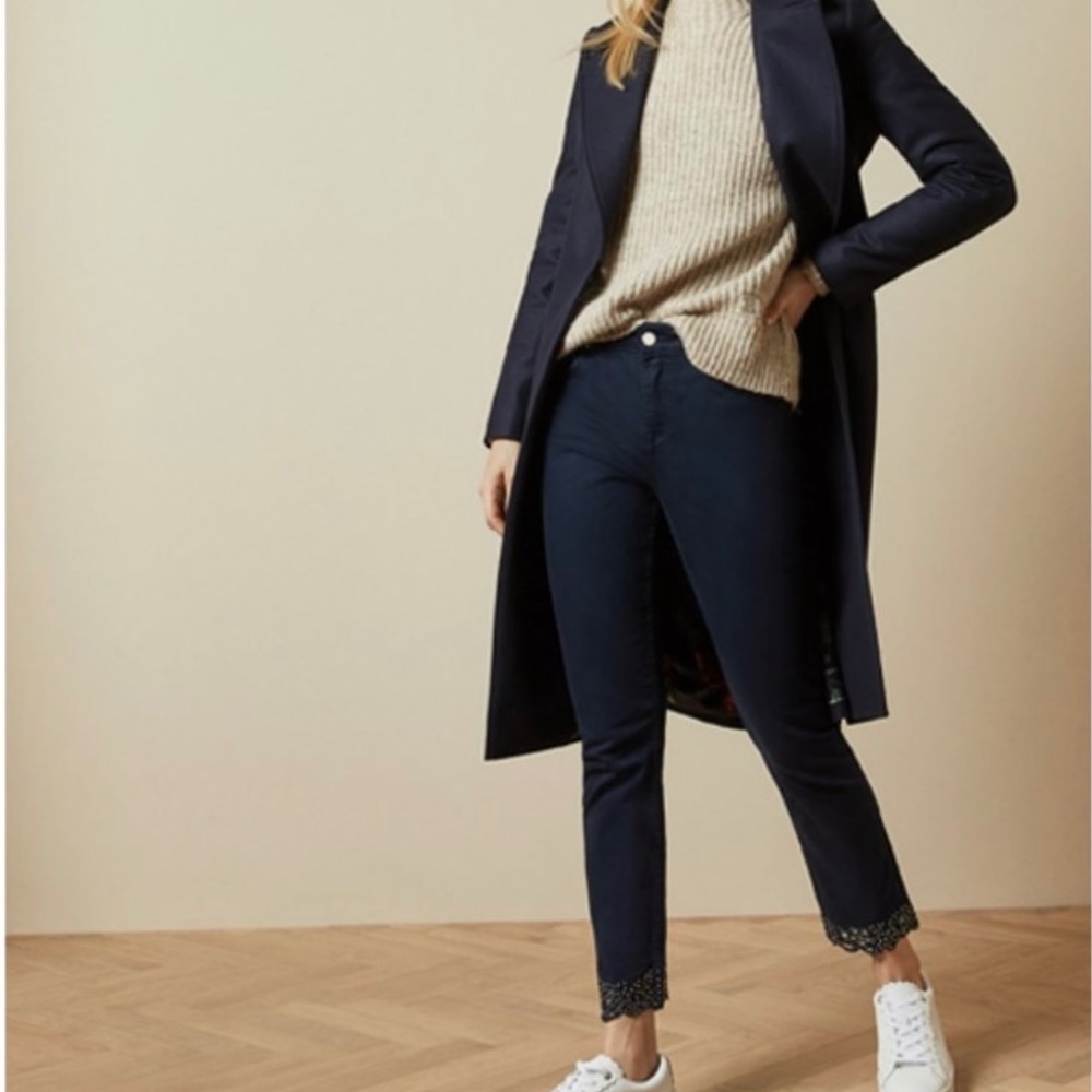Ted Baker Daner Navy Blue Cut Out Skinny Ankle Jeans stretch denim
